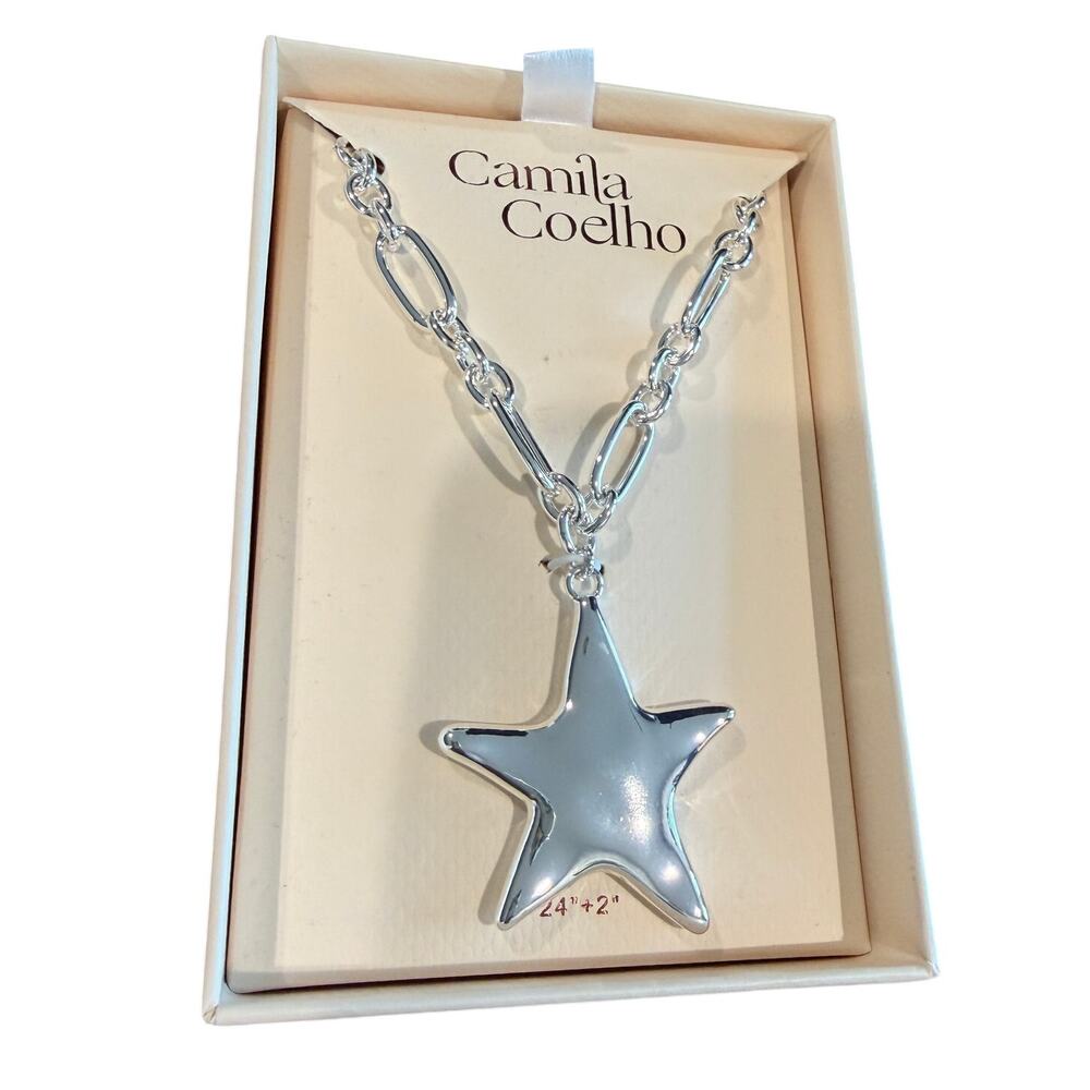 VIRAL Y2K inspire Camila Coelho Silver Star Pendant Paperclip Chain Necklace NIB